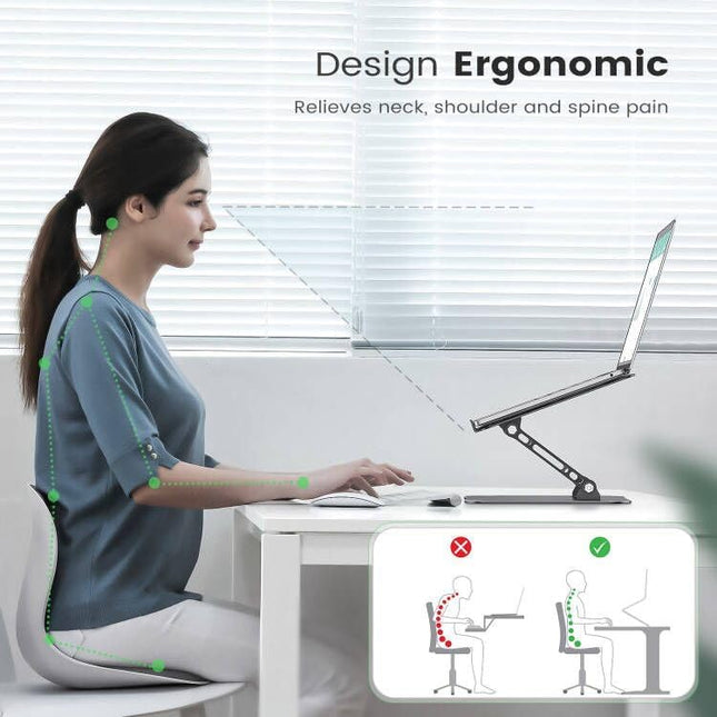 Adjustable Laptop Stand for Desk, Aluminum Portable Laptop Stand, Lightweight 500g, Foldable Ergonomic Computer Notebook
