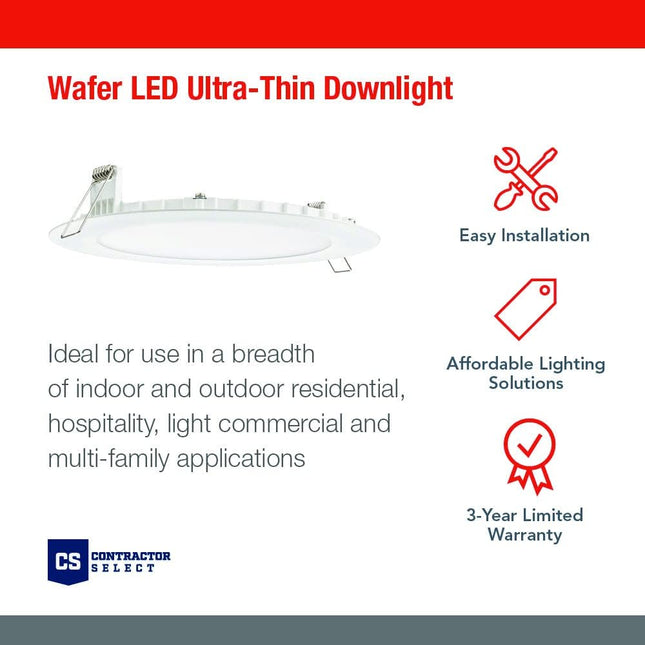 Juno LED Recessed Lights 6 Inch round Wafer Downlight, 5-In-1 Switchable White Color Temperature, 120 Volts, 6-Inch Ultr