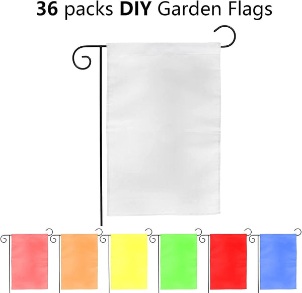 DEAYOU 36 Pack Sublimation Blank Garden Flags, DIY White Lawn Flags Polyester Banners for Outdoor, Courtyard, Party, Home, School, 12" X 18