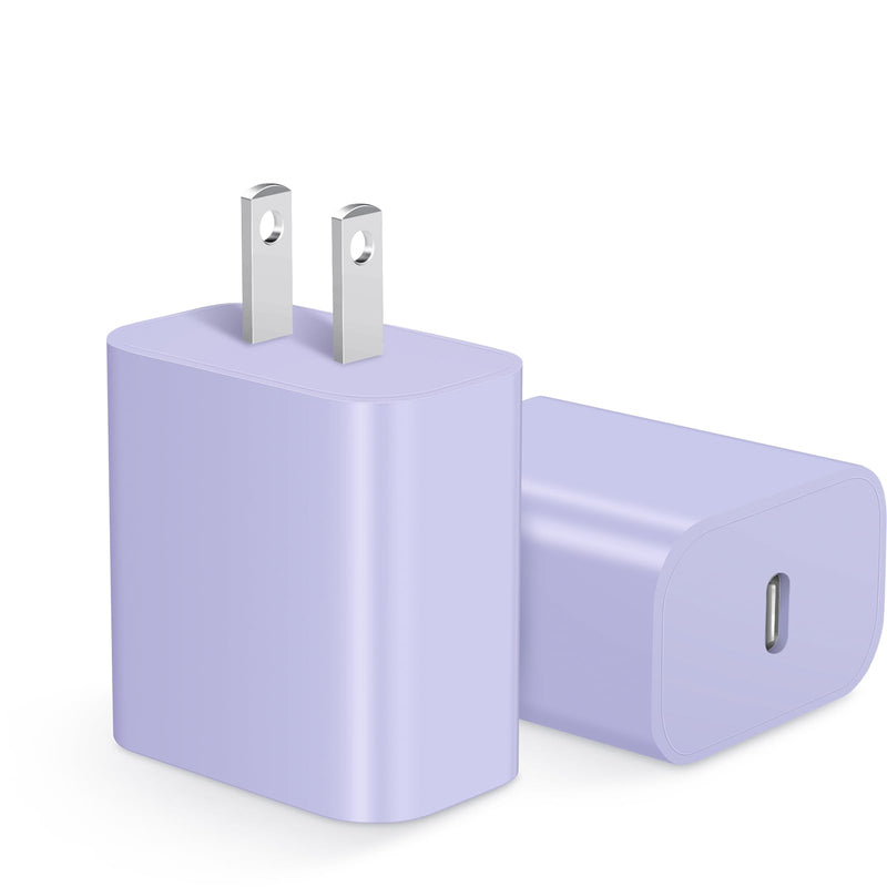 [2 Pack] Iphone 15 14 13 12 11 Charger Block, USB C Wall Charger 20W PD Power Adapter for Iphone 15/15Pro/15Pro Max/15Plus/14/13/12/11/X, Ipad-Purple