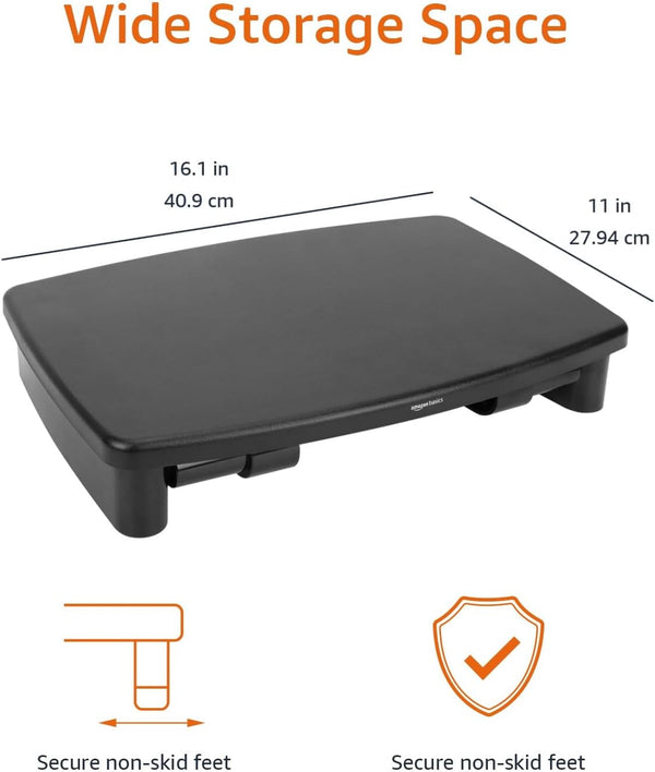 Amazon Basics Height Adjustable Monitor Stand Riser with Storage Organizer, Multifunctional Desk Accessories for Reduced Neck Strain - Fits