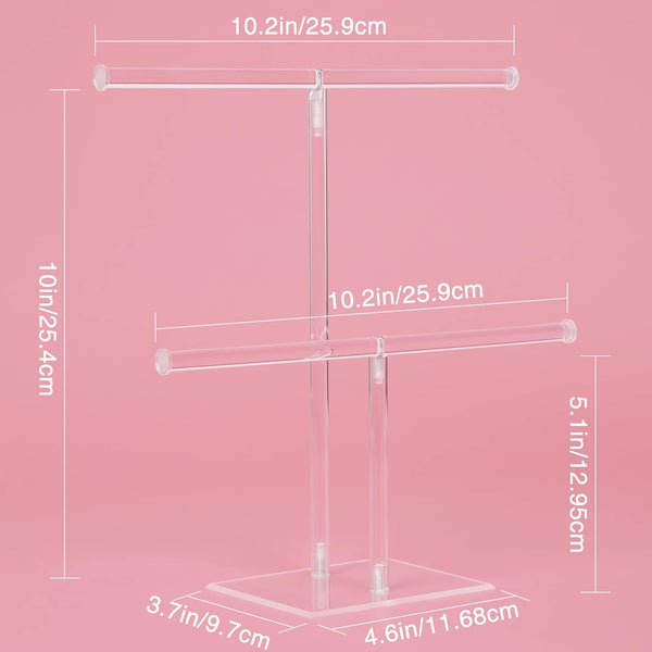 Jewelry Stand Necklace Holder, Acrylic Jewelry Display Holder, Necklace and Bracelet Hanging Organizer, Clear 2-Tier Tower Stand for Bangles,