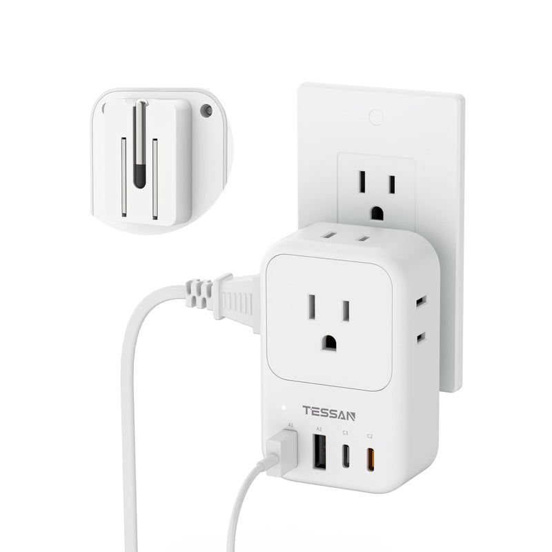 USB Wall Charger, TESSAN Wall Plug Adapter Outlet Extender, 3 Charger Block (1 USB C Port), Multi Charging Station for Cruise, Bathroom, Office,
