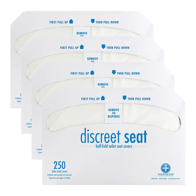 Hospeco Flushable Toilet Seat Covers - 1000 Pcs, 4 Packs of 250 - Disposable Paper Discreet Seats for Commercial Wall Di