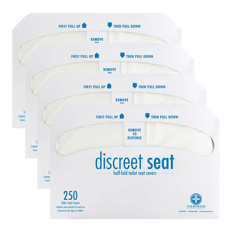 Hospeco Flushable Toilet Seat Covers - 1000 Pcs, 4 Packs of 250 - Disposable Paper Discreet Seats for Commercial Wall Dispenser, 16.75 x 14.25