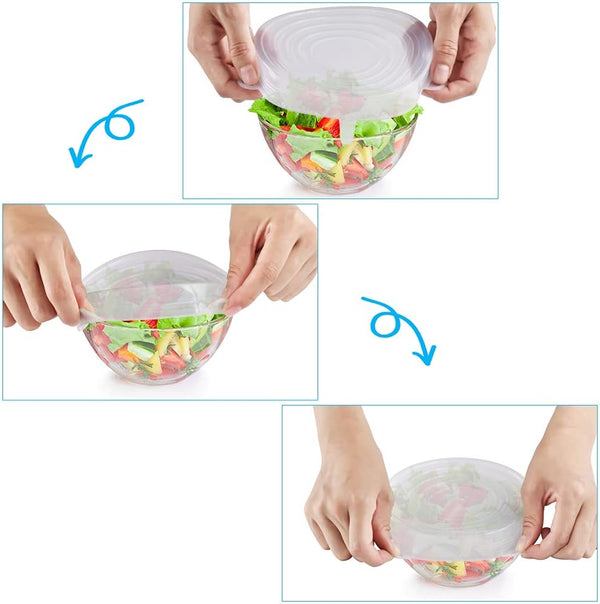 6PCS Ostwony Silicone Stretch Lids, Four Specifications of Reusable Silicone Bowl Cover, Suitable for Various Food Containers, High and Low