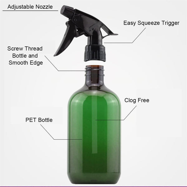 Plastic Spray Bottles 17OZ Empty Spray Bottle 2PCS Refillable Water Squirt Bottles Leakproof Water Spray Bottles for Cleaning Solution Alcohol