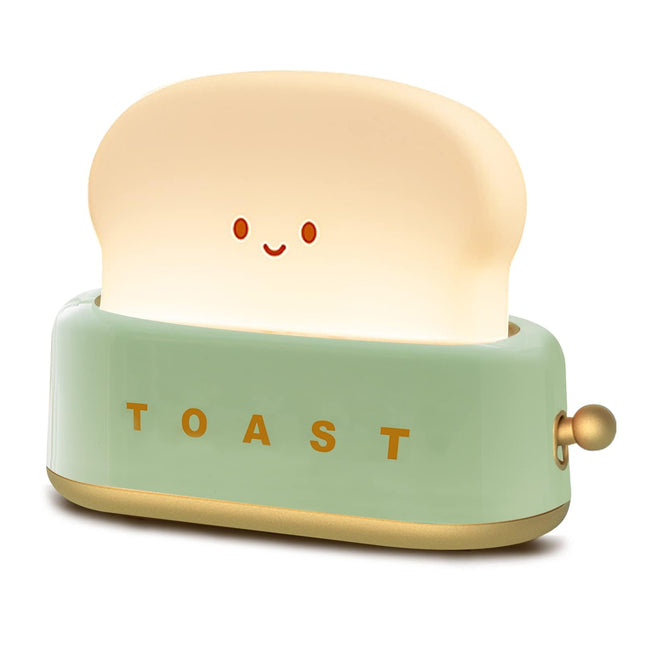 QANYI Desk Decor Toaster Lamp, Rechargeable Small Lamp with Smile Face Toast Bread Cute Toaster Shape Room Decor Night L