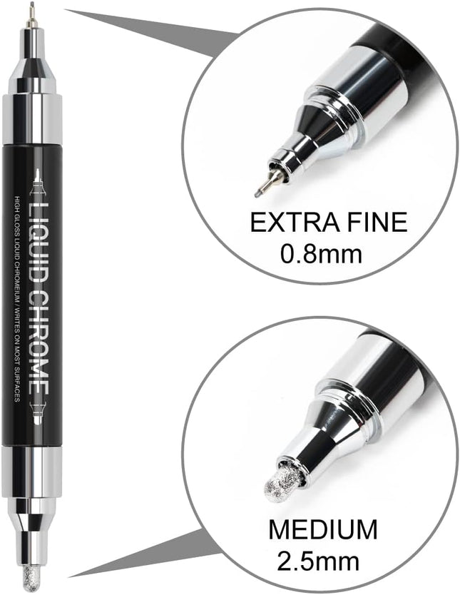 ZEYAR Liquid Chrome Marker Paint Marker, DIY Silver Marker Pen for Most Surfaces, High-Gloss Display Effects, Dual Tips: