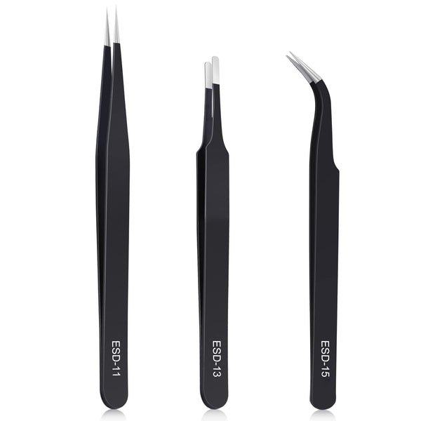 3PCS Precision Tweezers Set, Upgraded Anti-Static Stainless Steel of Tweezers, for Electronics, Soldering, Laboratory Work, Jewelry-Making, Model,
