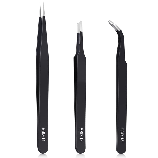 3PCS Precision Tweezers Set, Upgraded Anti-Static Stainless Steel of Tweezers, for Electronics, Soldering, Laboratory Wo