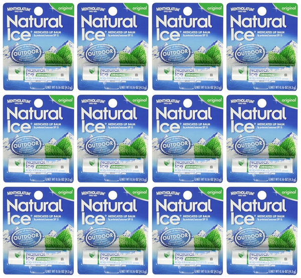 Mentholatum Natural Ice Medicated Lip Protectant Sunscreen, 0.16 Ounce (Pack of 12)