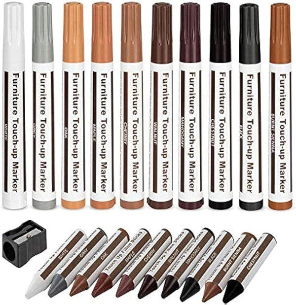 Furniture Markers Touch Up,Wood Filler Floor Scratch Repair Kits,Set of 21-Markers and Wax Sticks with Sharpener Kit for Funiture Repair,Floor