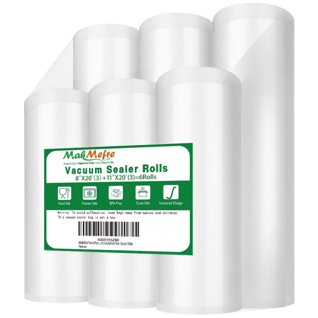 6 Pack 8"X20'(3Rolls) and 11"X20' (3Rolls) Vacuum Sealer Bags Rolls for Food,Commercial Grade, BPA Free,Puncture Prevent