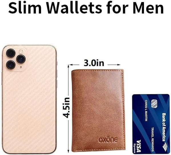 Slim RFID Blocking Genuine Leather Bifold Wallet, Front Pocket Minimalist Card Holder for Men & Women (Vintage Tan)