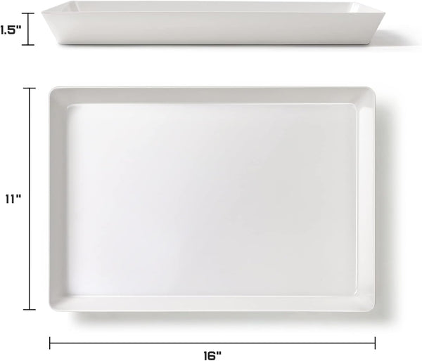 6 Pack, 16" X 11" Large White Serving Trays Set - Reusable Plastic Serving Platters for Cookie, Appetizer, Charcuterie, Snack, Dessert, Party Food