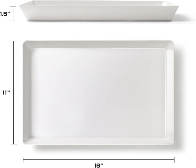 6 Pack, 16" X 11" Large White Serving Trays Set - Reusable Plastic Serving Platters for Cookie, Appetizer, Charcuterie, 