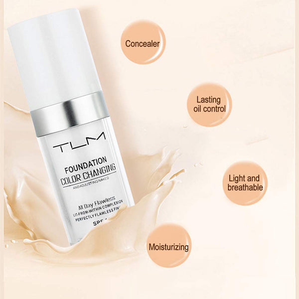 5PCS TLM Colour Changing Foundation Makeup Set Matte Liquid Full Coverage Oil Control Breathable Invisible Cover Concealer Foundation with Face
