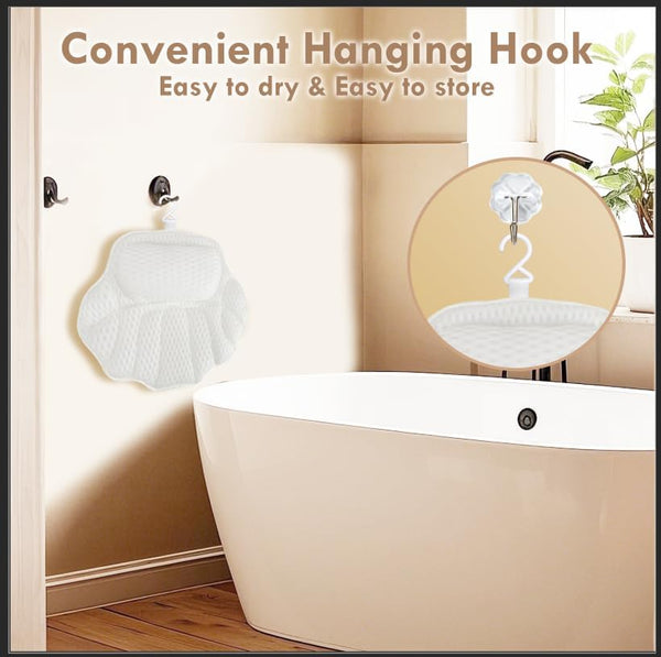 Bath Pillow for Tub,Ergonomic Head & Neck Support, Ultra-Soft 4D Breathable Mesh Bathtub Cushion Pillow,Non-Slip Suction Cups, Fast-Drying &