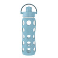 Lifefactory 22-Ounce Glass Water Bottle with Active Flip Cap and Protective Silicone Sleeve, Denim