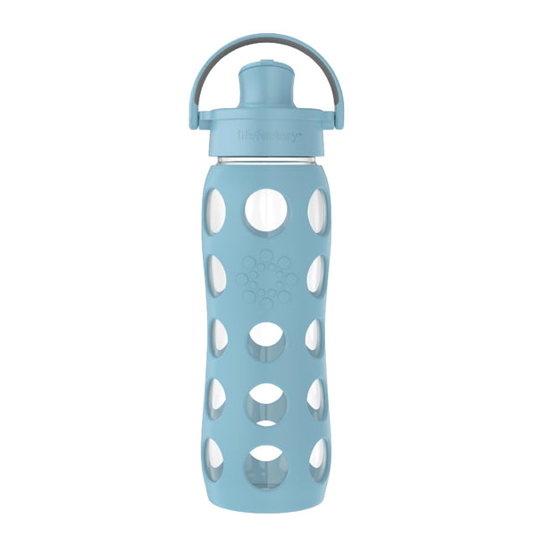 Lifefactory 22-Ounce Glass Water Bottle with Active Flip Cap and Protective Silicone Sleeve, Denim