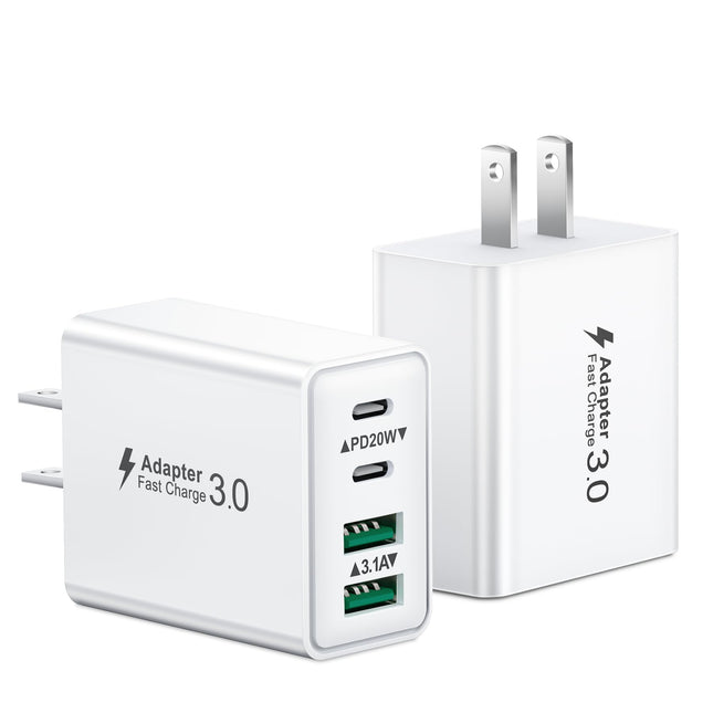 USB C Charger Block, 2Pack 40W 4-Port Type C Fast Charging Block Dual PD Power Adapter+Qc Plug Double USB Wall Charger B