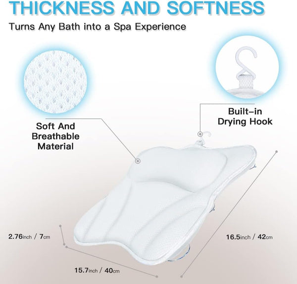 Bath Pillow for Tub Bathtub Pillow for Head and Neck 4D Air Mesh Spa Bath Tub Pillow Headrest with Non-Slip 6 Strong Suction Cups Luxury Bathtub