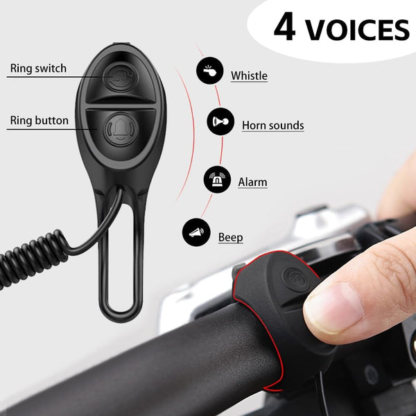 Electronic Bike Horn 120db Cycling Electric Bicycle Horn 4 Sound Modes with Rechargeable Battery Waterproof Bicycle Bell for Kids Boys Adults