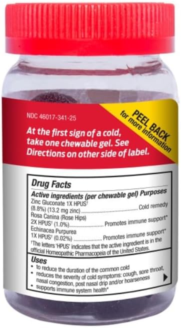 Cold-Eeze plus Defense Natural Citrus & Elderberry Zinc Chewable Gels, Homeopathic Cold Remedy, Shortens Common Cold Symptoms, Promotes Immune