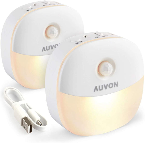 AUVON Rechargeable Battery Night Light, Mini with Motion Sensor, Warm White LED Stick-On Closet Light with Dusk to Dawn Sensor, Adjustable