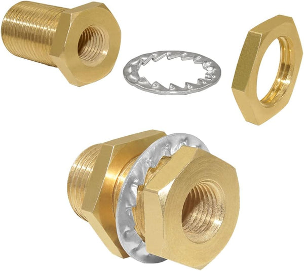 Joywayus Brass Full Thread Lengthened Bulkhead Fitting 1/4"NPT Female X 1/2" Male Bulk Head Pipe Fitting Bulkhead Tank Fitting Coupler (Pack of 2)