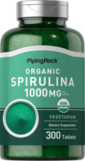 Piping Rock Organic Spirulina | 1000Mg | 300 Tablets | Arthrospira Platensis | Vegetarian, Non-Gmo, Gluten Free Supplement