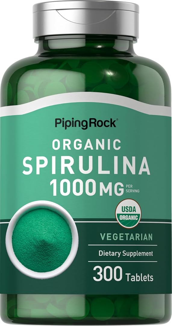 Piping Rock Organic Spirulina | 1000Mg | 300 Tablets | Arthrospira Platensis | Vegetarian, Non-Gmo, Gluten Free Supplement