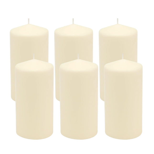 Stonebriar 6 Pack Tall 3 X 6 Inch 65 Hour Long Burning Unscented Ivory Wax Pillar Candles