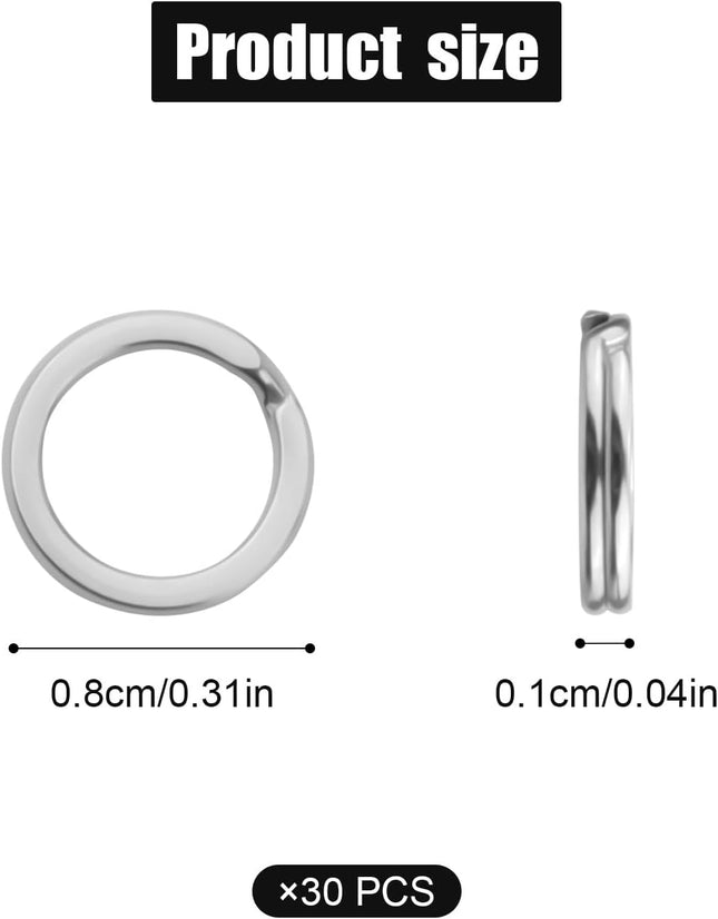 30Pcs Split Rings, 8Mm Stainless Steel Small Key Chain Mini Keychain Rings Split Open Jump Rings for Jewelry Making Meta