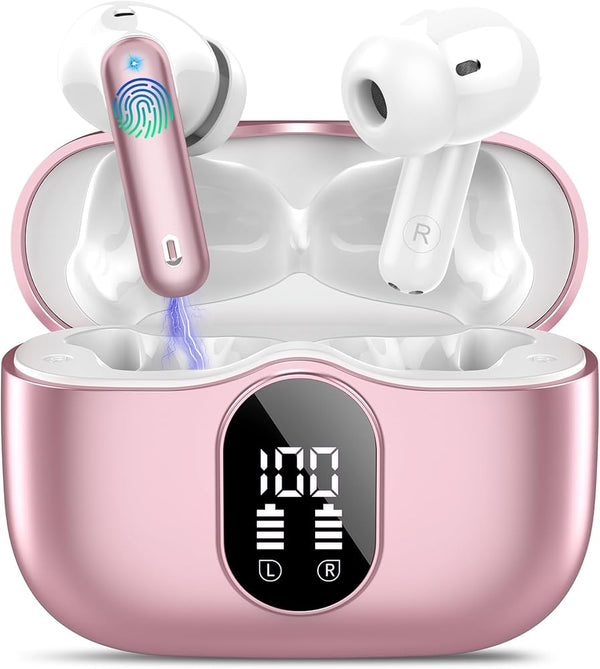 Wireless Earbuds Bluetooth 5.4 Headphones Bass Stereo Ear Buds with Noise Cancelling Mic LED Display in Ear Earphones IP7 Waterproof 36H Playtime