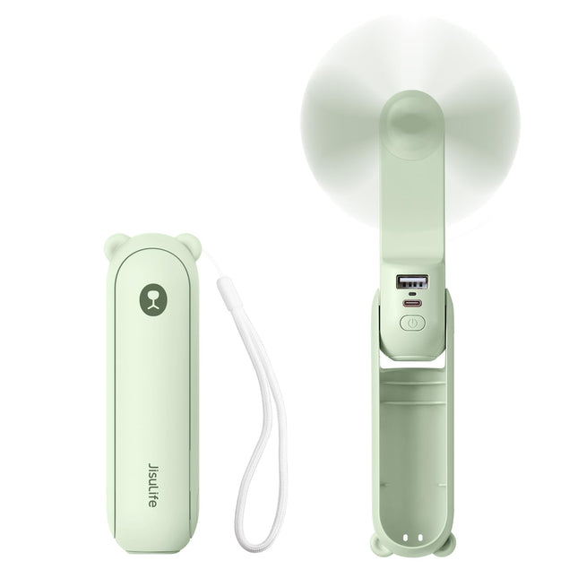 JISULIFE Handheld Mini Fan, 3 in 1 USB Rechargeable Portable Fan [12-19 Working Hours] with Power Bank, Flashlight, Pock
