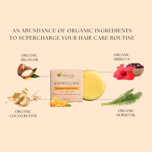 Aspen Kay Naturals Moroccan Argan Oil Shampoo Bar, Organic, Vegan, Volumizing Shampoo for Curly or Straight Hair. Citrus Scent, Paraben & Sulfate