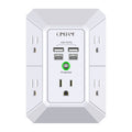 USB Wall Charger, Surge Protector, QINLIANF 5 Outlet Extender with 4 USB Charging Ports (4.8A Total) 3-Sided 1680J Power Strip Multi Plug Outlets