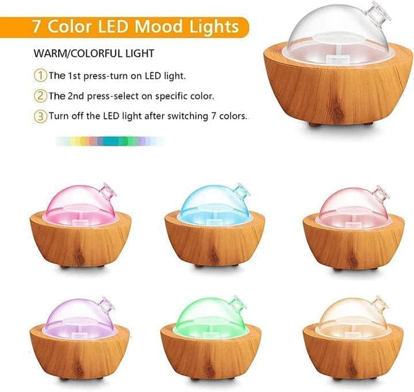 280Ml Glass Essential Oil Diffuser Wood Grain Base Air Aroma Diffusers for Aromatherapy Cool Mist Humidifier with Safe Auto Shut-Off and 7 Color