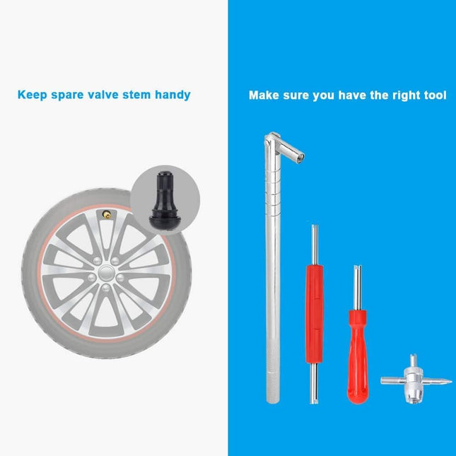Riseuvo Stem Puller and Installer - 10Pcs TR412, 6Pcs TR413, 6Pcs TR414 Short Rubber Tire Valve Stems, 4 Way and Single 