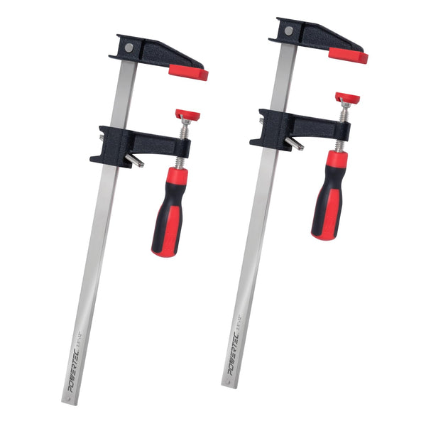 POWERTEC 12 Inch Steel Bar Clamps W/ 600 Lbs Loads Limit & 2-1/2" Throat, Quick Adjust & Release F Clamp with Micro-Adjustment Handle for