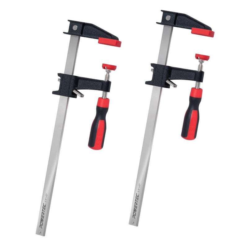 POWERTEC 12 Inch Steel Bar Clamps W/ 600 Lbs Loads Limit & 2-1/2" Throat, Quick Adjust & Release F Clamp with Micro-Adjustment Handle for