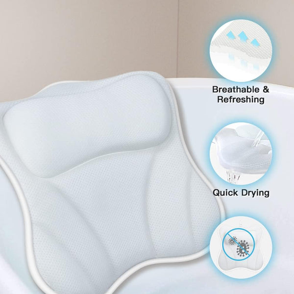 Bath Pillow for Tub Bathtub Pillow for Head and Neck 4D Air Mesh Spa Bath Tub Pillow Headrest with Non-Slip 6 Strong Suction Cups Luxury Bathtub