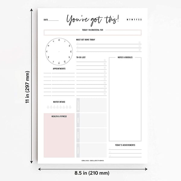 Bliss Collections Daily Planning Pad, to Do List Notebook - Undated Tear-Off Sheets Notepad - Work Calendar, Organizer, Scheduler for Goals, Tasks