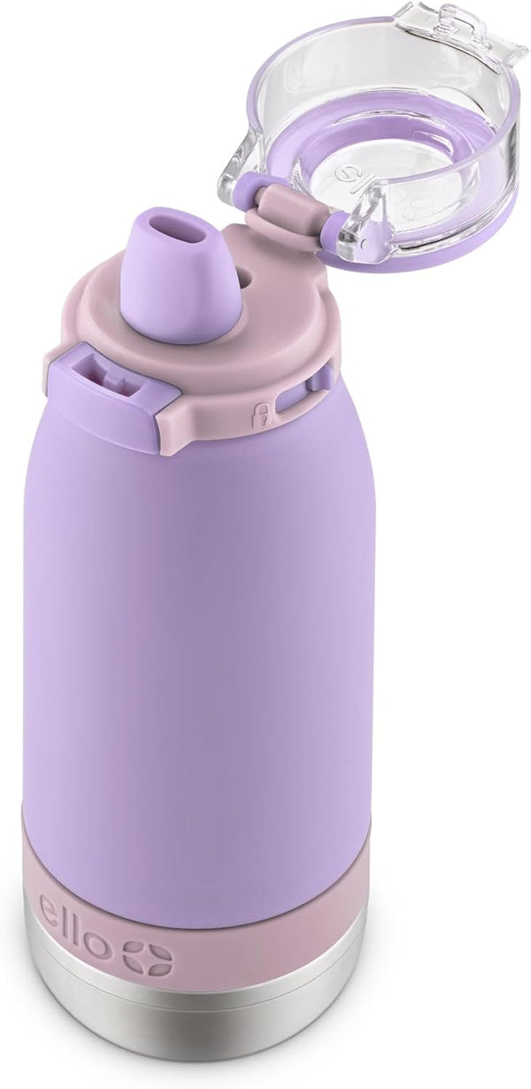 Ello Emma 14Oz Vacuum Insulated Stainless Steel Kids Water Bottle with Straw and Built-In Carrying Handle and Leak-Proof Locking Lid for School