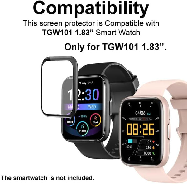 3D Smart Watch Screen Protectors Compatible with Jeejtek OYV TGW101 1.83â, and Faweio IDW26 1.83â, 3 Piece, Full Coverage