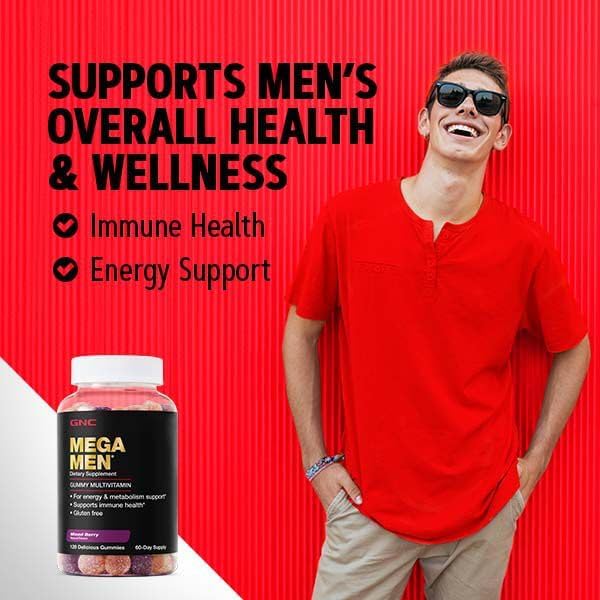 GNC Mega Men Gummy Multivitamin | Energy, Metabolism, & Immune Support | Mixed Berry | 120 Count