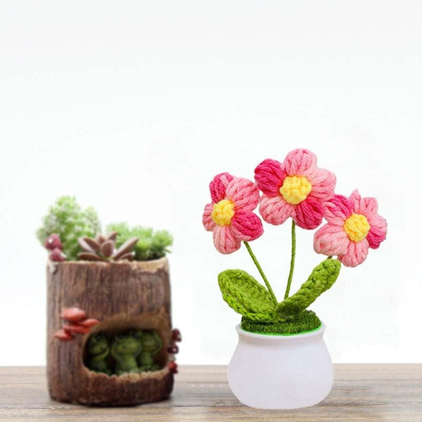 Cute Crochet Flowers for Mom,Handmade Knitted DIY Décor for Car Office Desk & Home Décor,Valentines Birthday Gifts for Women and Coworkers,