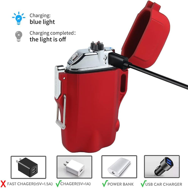 SUPRUS Waterproof 3 Modes of Flashlight Windproof Lighter Dual Arc Electric Rechargeable Dual Arc Plasma Lighters with Survival Emergency Whistle